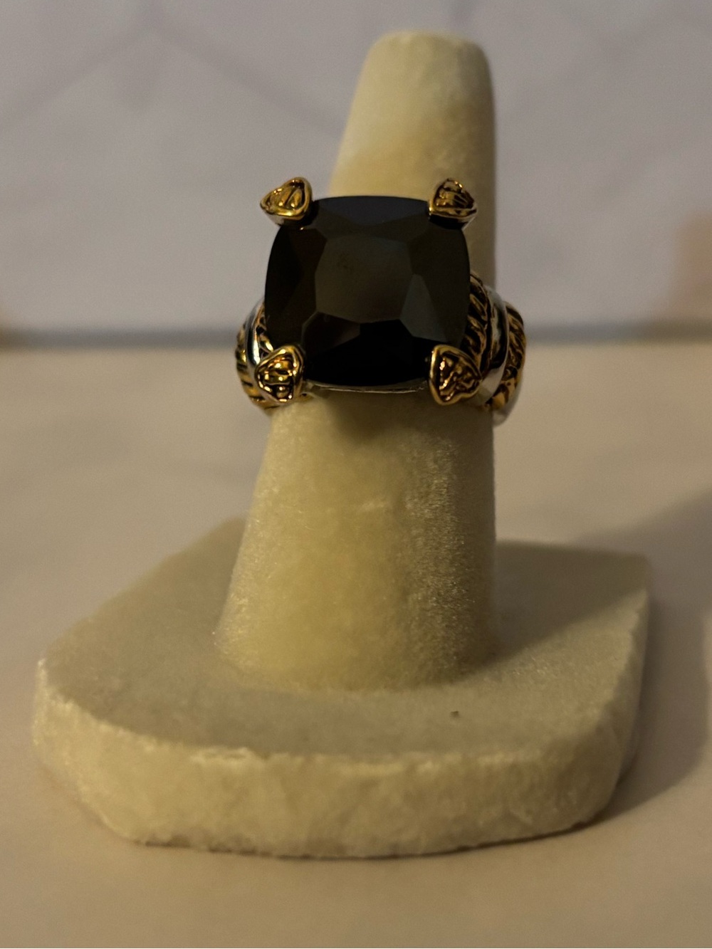 Gold Ring with Large Black Cushion Stone